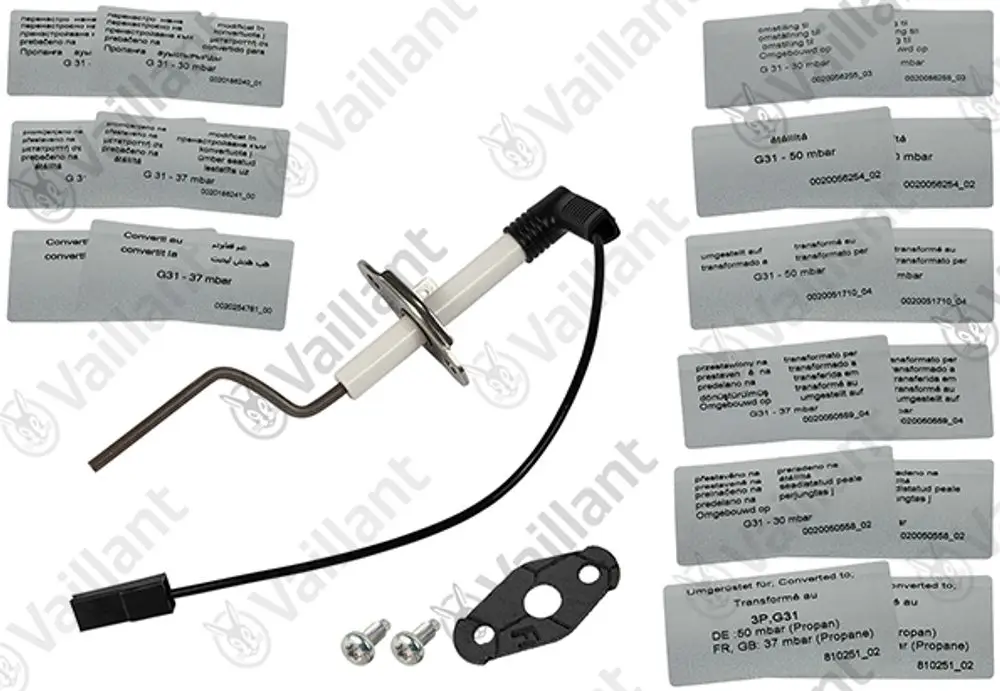 Vaillant Umstellsatz mit verschiedenen Umstellungskarten und einem Montageelement, geeignet für bestimmte Heizsysteme.
